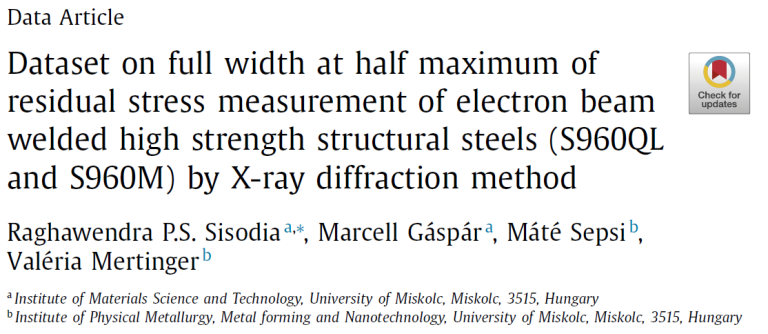 Read more about the article Dataset on full width at half maximum of residual stress measurement of electron beam welded high strength structural steels (S960QL and S960M) by X-ray diffraction method