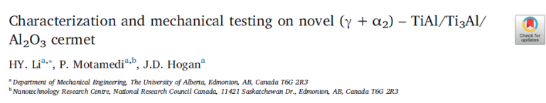 Read more about the article Characterization and mechanical testing on novel (γ + α2) – TiAl_Ti3Al_Al2O3 cermet