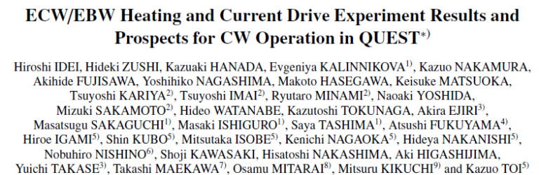 Read more about the article ECW_EBW Heating and Current Drive Experiment Results and Prospects for CW Operation in QUEST∗)