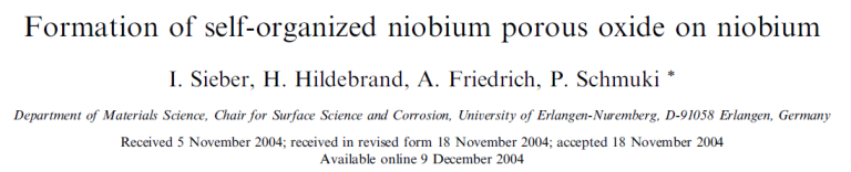 Read more about the article Formation of self-organized niobium porous oxide on niobium