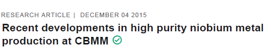 Read more about the article Recent developments in high purity niobium metal production at CBMM