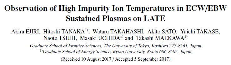Read more about the article Observation of High Impurity Ion Temperatures in ECW_EBW Sustained Plasmas on LATE
