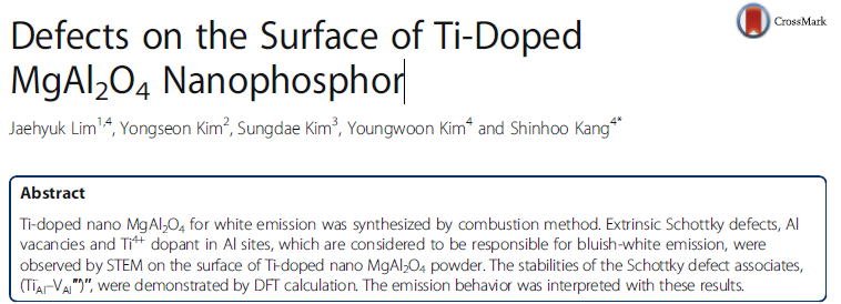 Read more about the article Defects on the Surface of Ti-Doped MgAl2O4 Nanophosphor