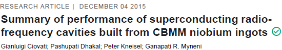 Read more about the article Summary of performance of superconducting radio-frequency cavities built from CBMM niobium ingots