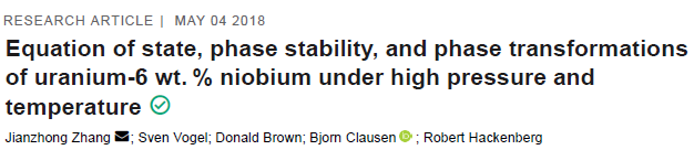 Read more about the article Equation of state, phase stability, and phase transformations of uranium-6 wt. % niobium under high pressure and temperature