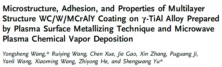 Read more about the article Microstructure, Adhesion, and Properties of Multilayer Structure WC_W_MCrAlY Coating on γ-TiAl Alloy Prepared by Plasma Surface Metallizing Technique and Microwave Plasma Chemical Vapor Deposition