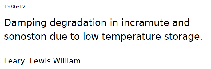 Read more about the article Damping degradation in incramute and sonoston due to low temperature storage.