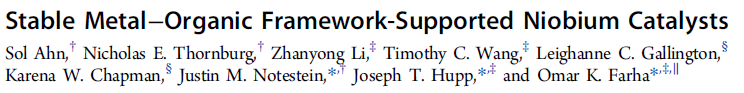 Read more about the article Stable Metal−Organic Framework-Supported Niobium Catalysts