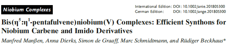 Read more about the article Bis(h5 h1-pentafulvene)niobium(V) Complexes Efficient Synthons for Niobium Carbene and Imido Derivatives
