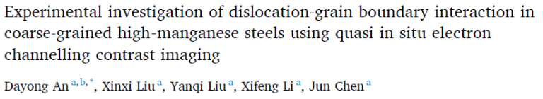 Read more about the article Experimental investigation of dislocation-grain boundary interaction in coarse-grained high‑manganese steels using quasi in situ electron channelling contrast imaging