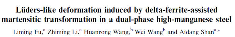 Read more about the article Luders-like deformation induced by delta-ferrite-assisted martensitic transformation in a dual-phase high-manganese steel