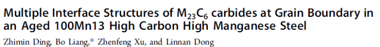 Read more about the article Multiple Interface Structures of M₂₃C₆ carbides at Grain Boundary in an Aged 100Mn13 High Carbon High Manganese Steel