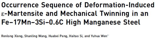 Read more about the article Occurrence Sequence of Deformation-Induced ε-Martensite and Mechanical Twinning in an Fe–17Mn–3Si–0.6C High Manganese Steel