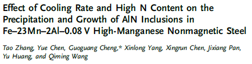 Read more about the article Effect of Cooling Rate and High N Content on the Precipitation and Growth of AlN Inclusions in Fe–23Mn–2Al–0.08 V High-Manganese Nonmagnetic Steel