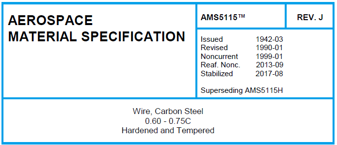 Read more about the article AMS 5115TM-Wire, Carbon Steel 0.60 – 0.75C Hardened and Tempered
