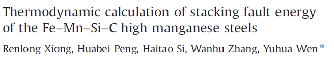 Read more about the article Thermodynamic calculation of stacking fault energy of the Fe–Mn–Si–C high manganese steels