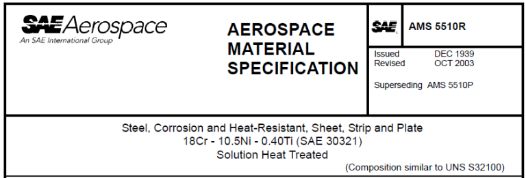 Read more about the article AMS 5510R-Steel, Corrosion and Heat-Resistant, Sheet, Strip and Plate 18Cr – 10.5Ni – 0.40Ti (SAE 30321) Solution Heat Treated