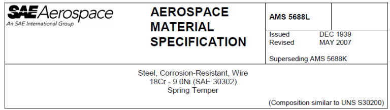 Read more about the article AMS 5688L-Steel, Corrosion-Resistant, Wire 18Cr – 9.0Ni (SAE 30302) Spring Temper