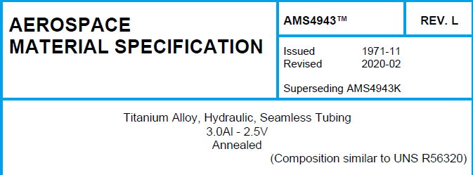 Read more about the article AMS 4943TM-Titanium Alloy, Hydraulic, Seamless Tubing 3.0Al – 2.5V Annealed