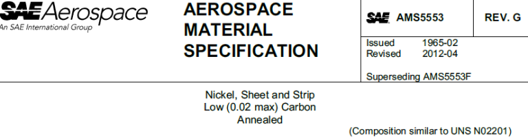 Read more about the article AMS 5553-Nickel, Sheet and Strip Low (0.02 max) Carbon Annealed