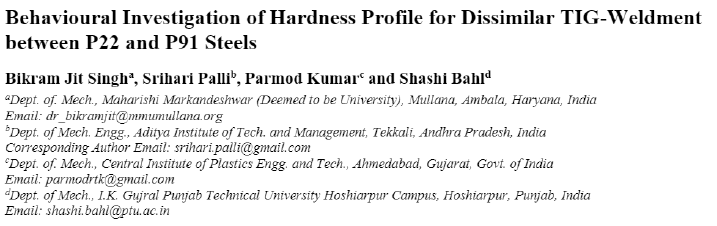 Read more about the article Behavioural Investigation of Hardness Profile for Dissimilar TIG-Weldment between P22 and P91 Steels