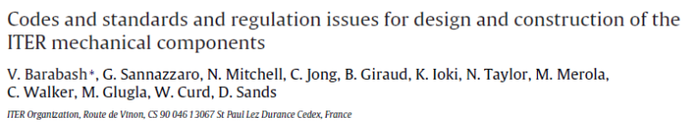 Read more about the article Codes and standards and regulation issues for design and construction of the ITER mechanical components